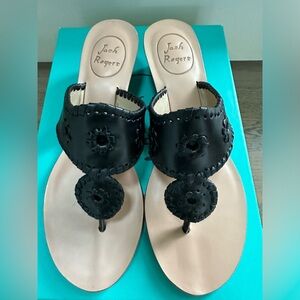 Jack Rogers mid wedge stacked heel sandal, Black, size 8